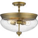 Amon 3 Light 15 inch Heritage Brass Semi Flush Mount Ceiling Light in 5.75