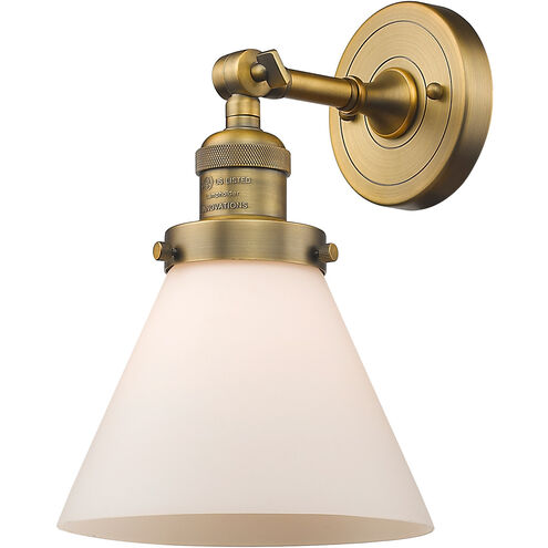 Franklin Restoration Large Cone 1 Light 8 inch Brushed Brass Semi-Flush Mount Ceiling Light in Matte White Glass, Franklin Restoration