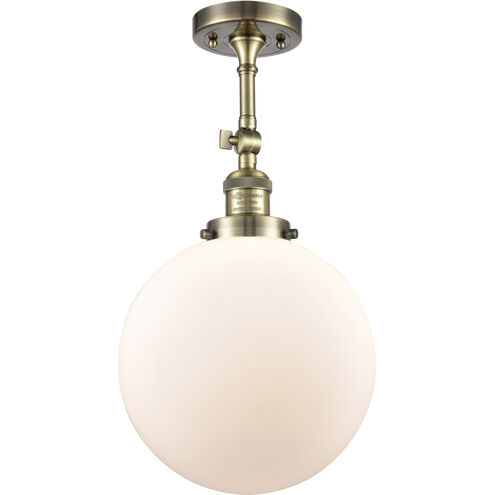 Franklin Restoration X-Large Beacon 1 Light 10 inch Antique Brass Semi-Flush Mount Ceiling Light in Cased Matte White Glass, Franklin Restoration