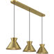 Mid-Century Modern 3 Light 40 inch Natural Brass Linear Chandelier Ceiling Light