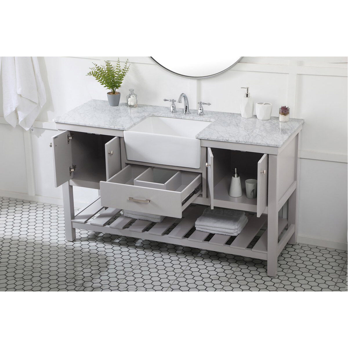 Clement 60 X 22 X 34.13 inch Grey Bathroom Vanity Cabinet