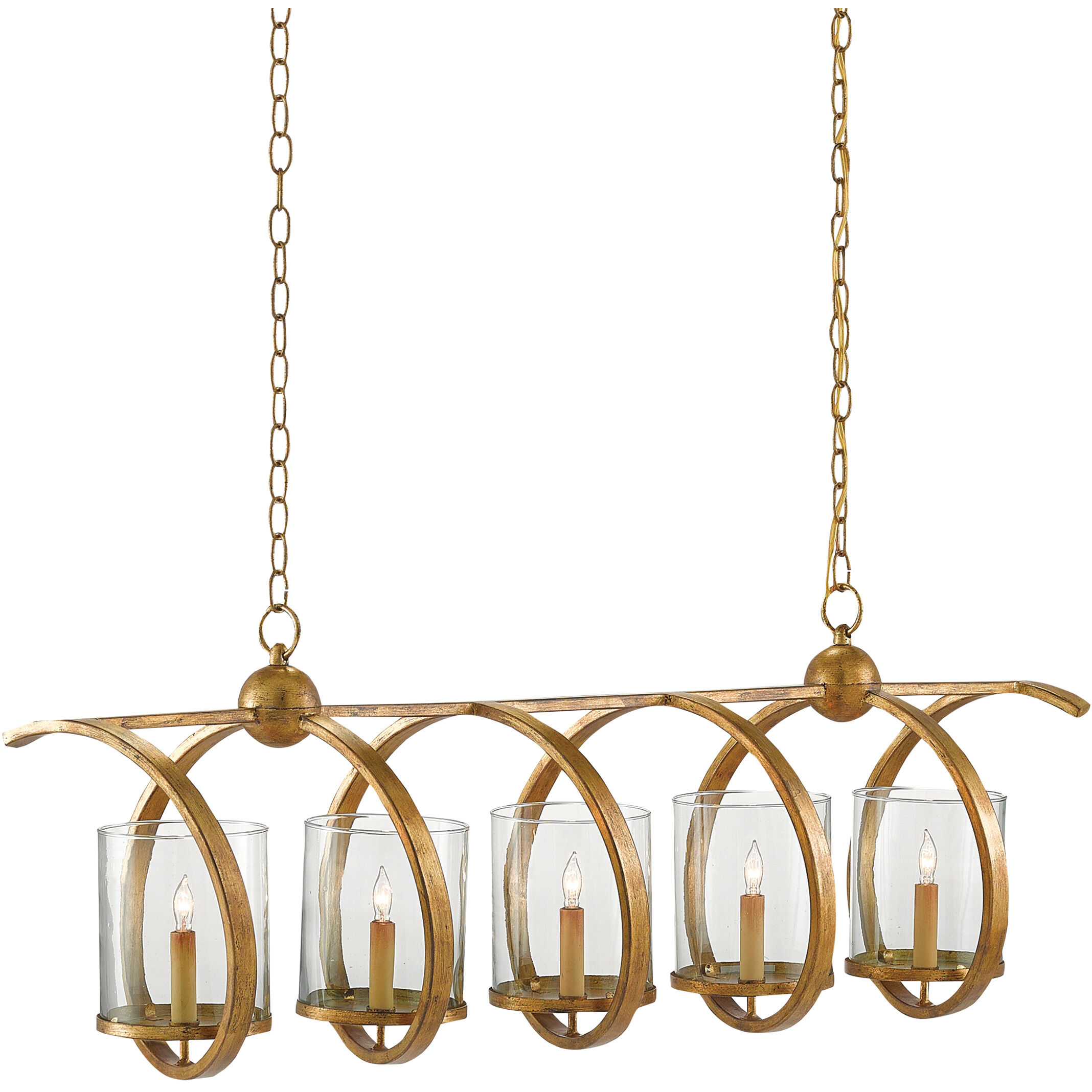 Maximus 5 Light 47 inch Washed Gold Leaf Chandelier Ceiling Light, Rectangular