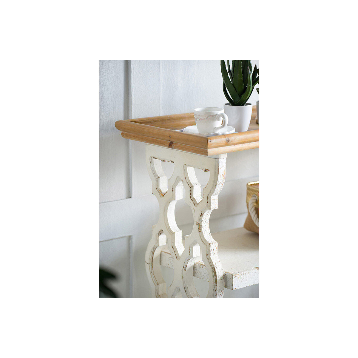 Anita 35.4 X 32.1 X 14.2 inch Distressed White and Natural Shelf