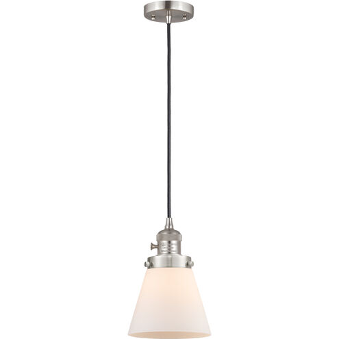 Franklin Restoration Cone 1 Light 6 inch Brushed Satin Nickel Mini Pendant Ceiling Light in Incandescent, Matte White