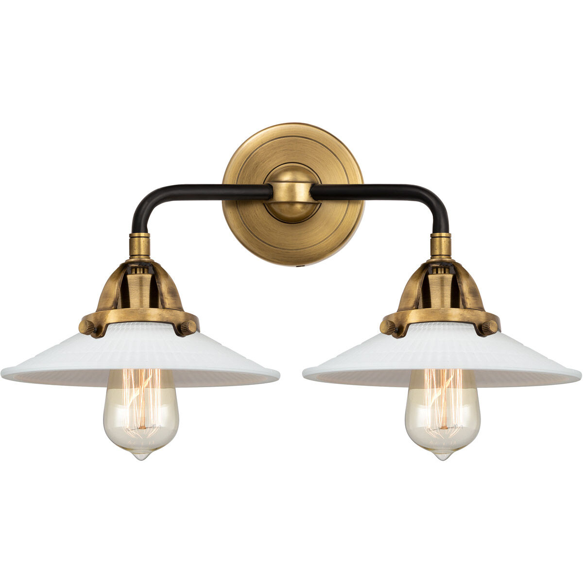 Nouveau 2 Halophane LED 17 inch Black Antique Brass and Matte Black Bath Vanity Light Wall Light in Matte White Halophane Glass