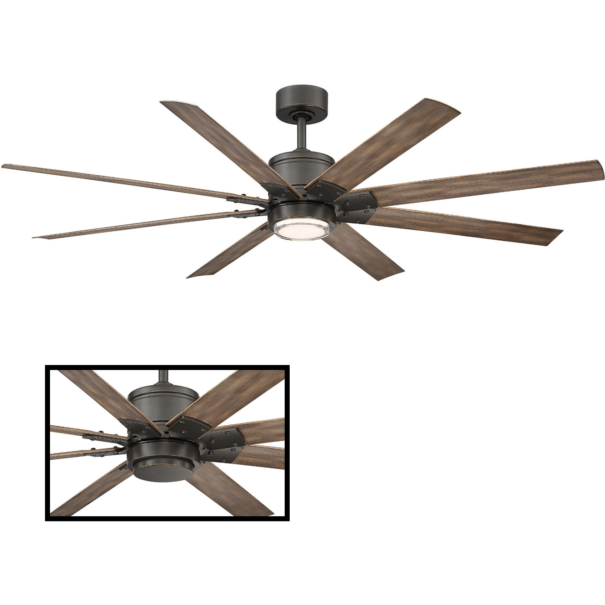 Renegade 66 inch Oil Rubbed Bronze and Barn Wood with Barn Wood Blades Downrod Ceiling Fan in 3000K, Oil Rubbed Bronze Barn Wood, Smart Ceiling Fan