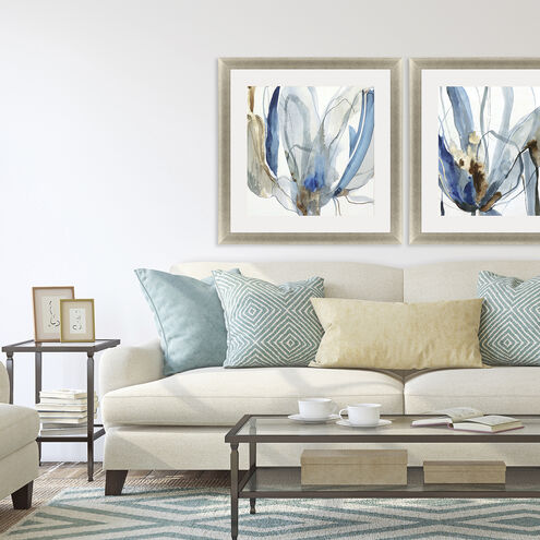 Refined Blue and Beige and Gray and Metallic Framed Art