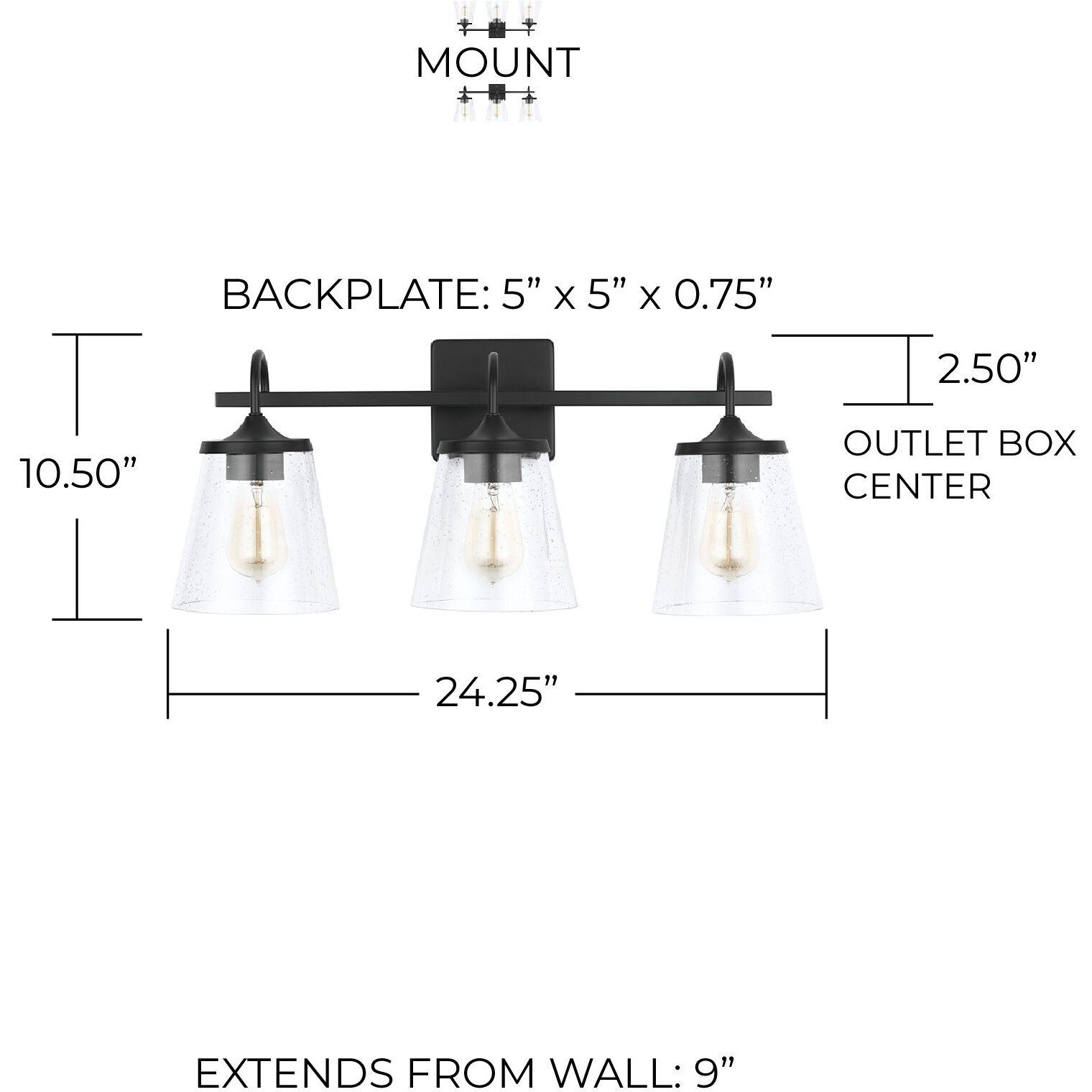 Jayne 3 Light 24.25 inch Matte Black Vanity Light Wall Light