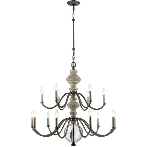 Neo Classica 15 Light 36 inch Aged Black with Aged Gray and Clear Chandelier Ceiling Light
