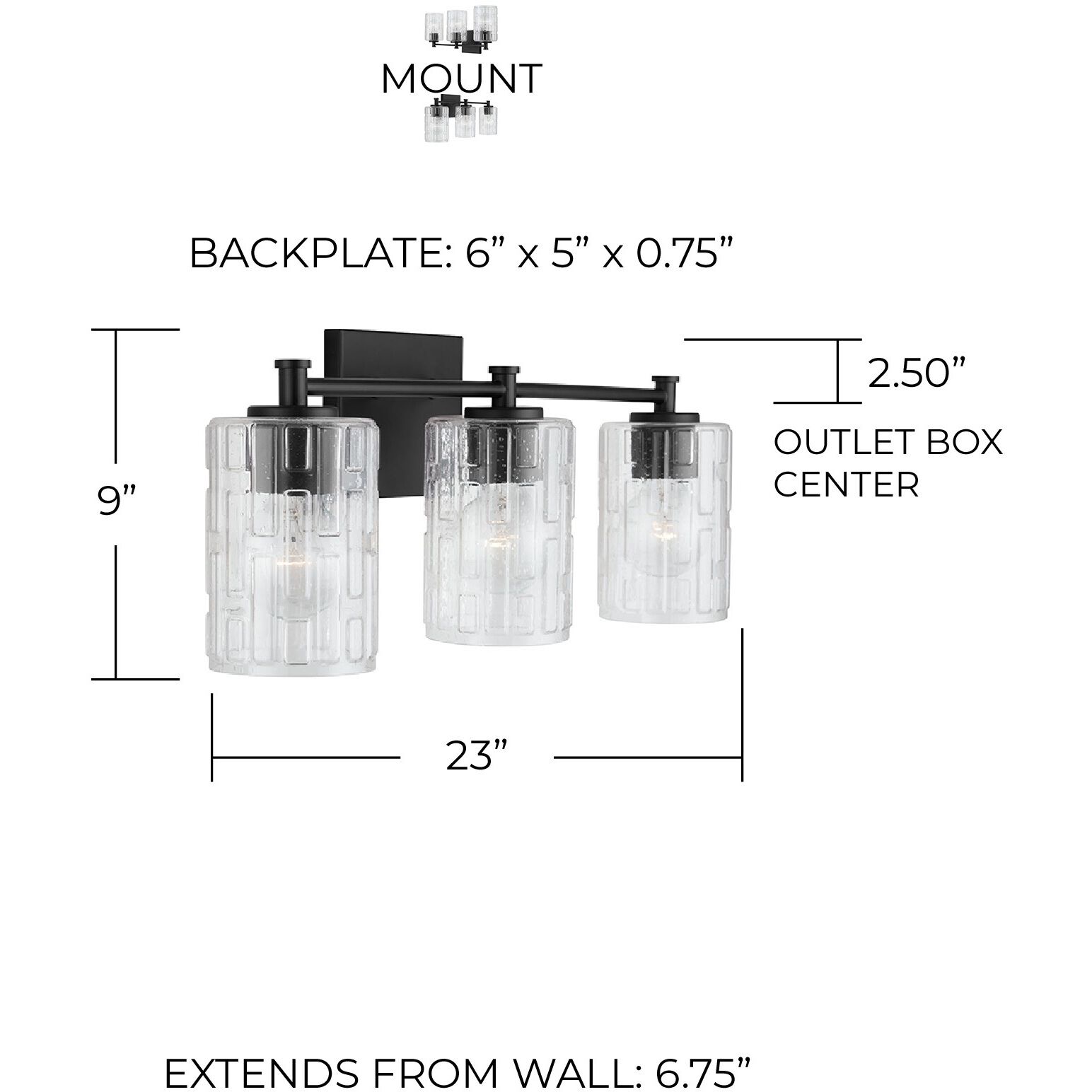 Emerson 3 Light 23 inch Matte Black Vanity Light Wall Light