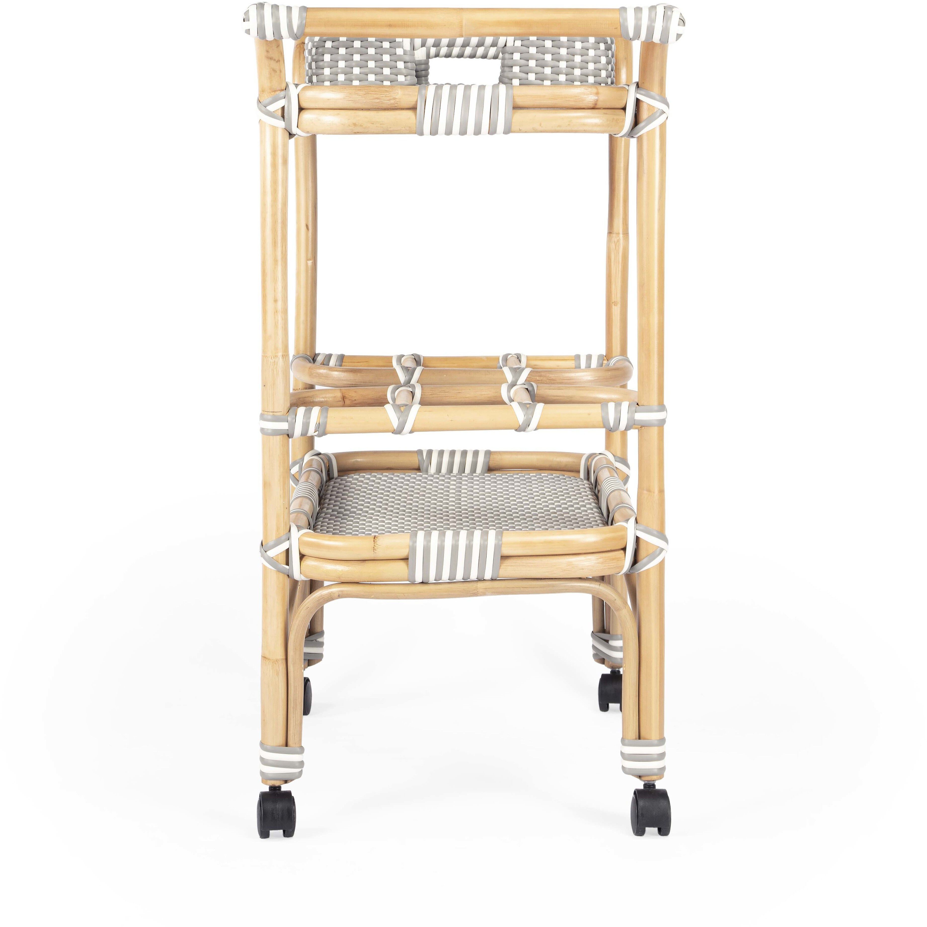 Selena Grey & Rattan Bar Cart in Gray and White,Natural