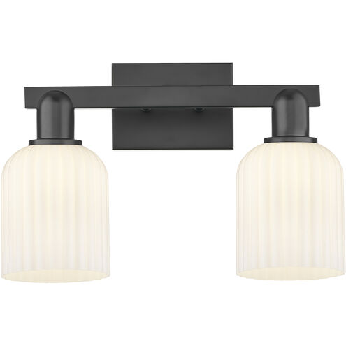 Downtown Urban Bridal Veil 2 Light 16 inch Matte Black Bath Vanity Light Wall Light in Gloss White Glass