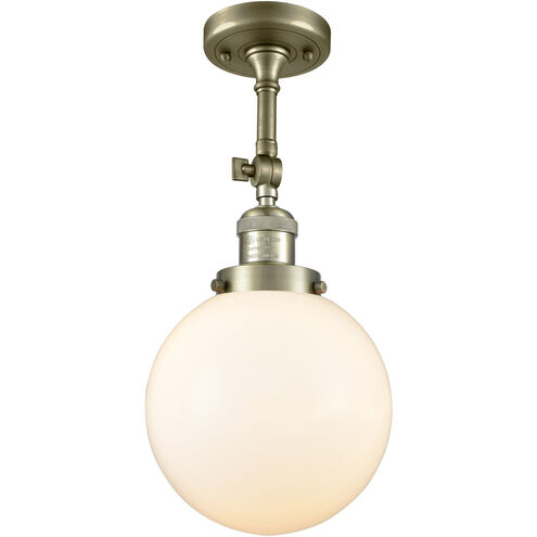 Franklin Restoration Large Beacon 1 Light 8 inch Antique Brass Semi-Flush Mount Ceiling Light in Cased Matte White Glass, Franklin Restoration