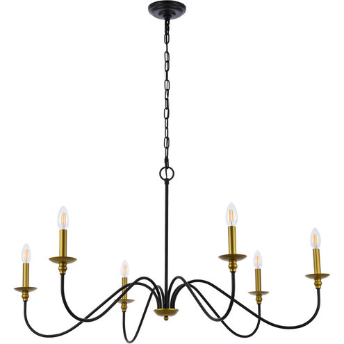 Rohan 6 Light 42 inch Brass and Black Chandelier Ceiling Light