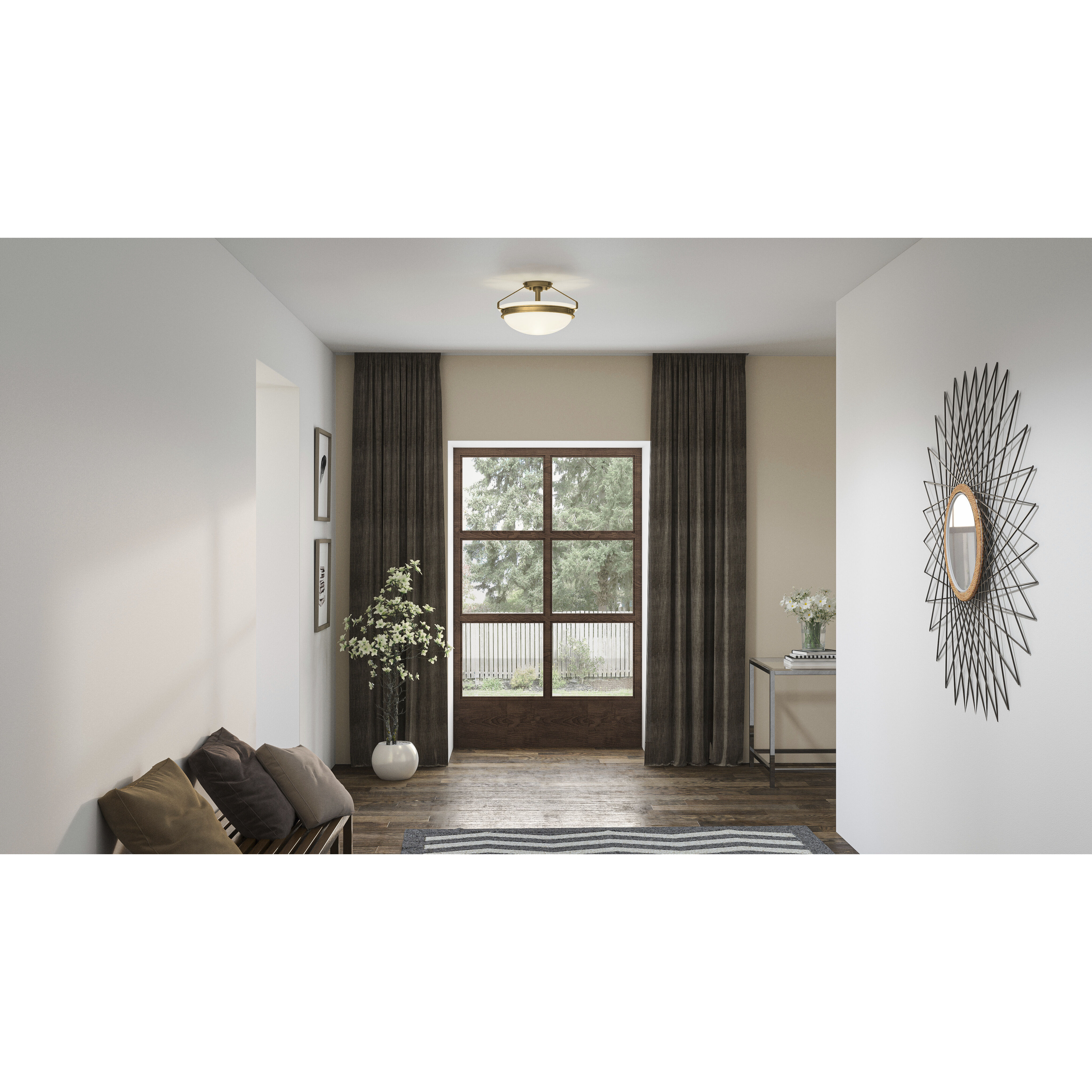 Elderwood 2 Light 15 inch Weathered Brass Semi-Flush Mount Ceiling Light