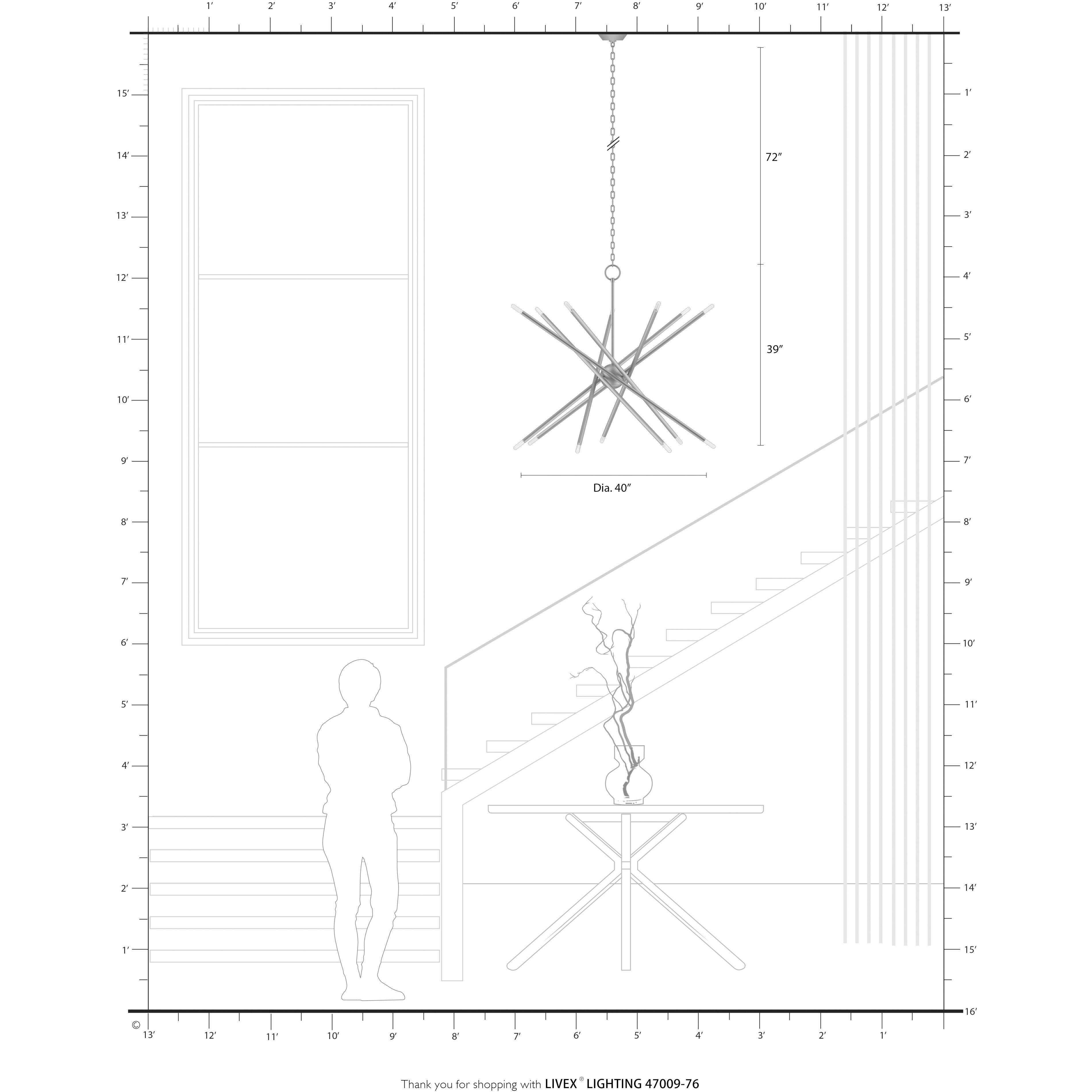 Soho 14 Light 40 inch Scandinavian Gray with Brushed Nickel Accents Foyer Chandelier Ceiling Light