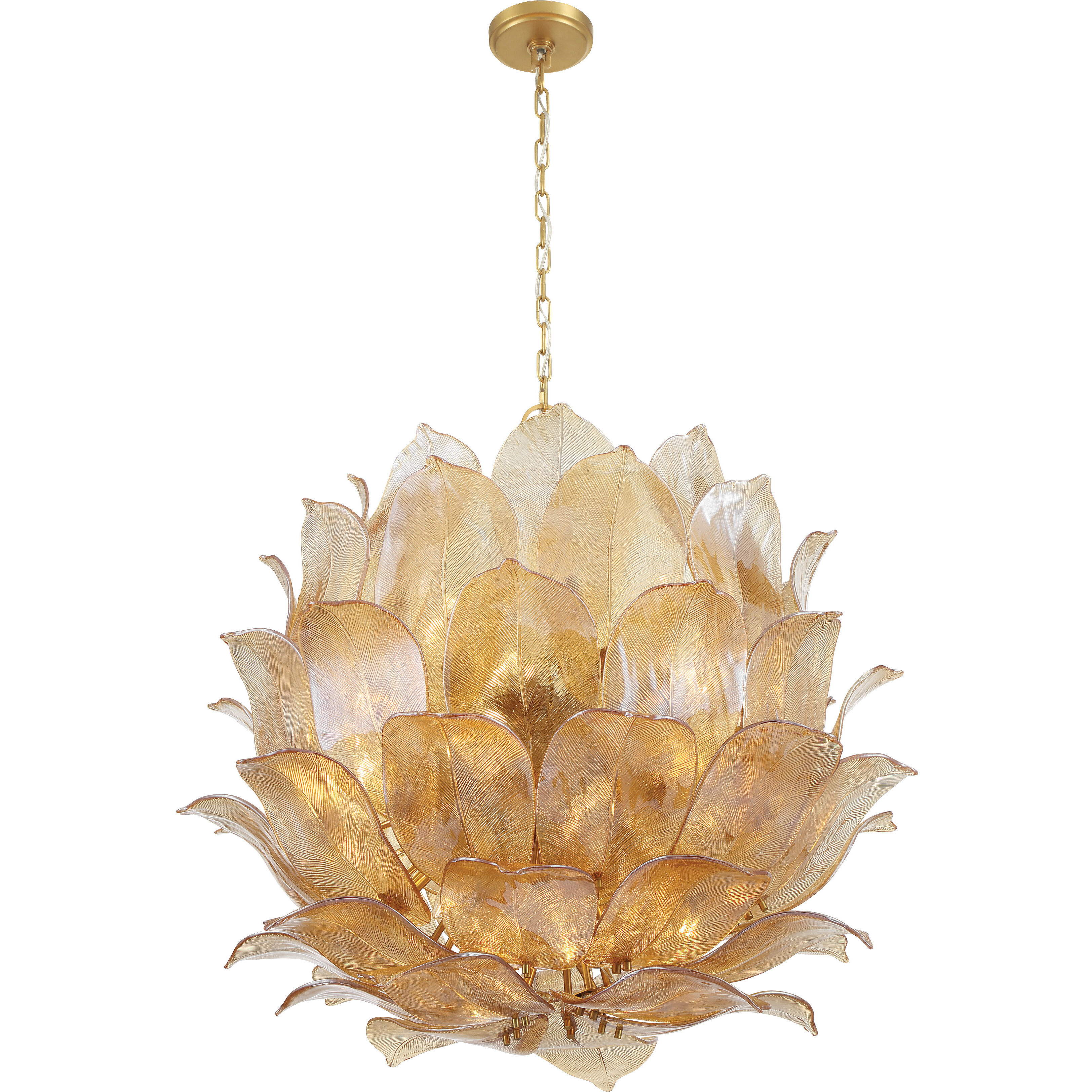 Orchid 24 Light 35.5 inch Legacy Brass Pendant Ceiling Light in Amber Handmade Glass