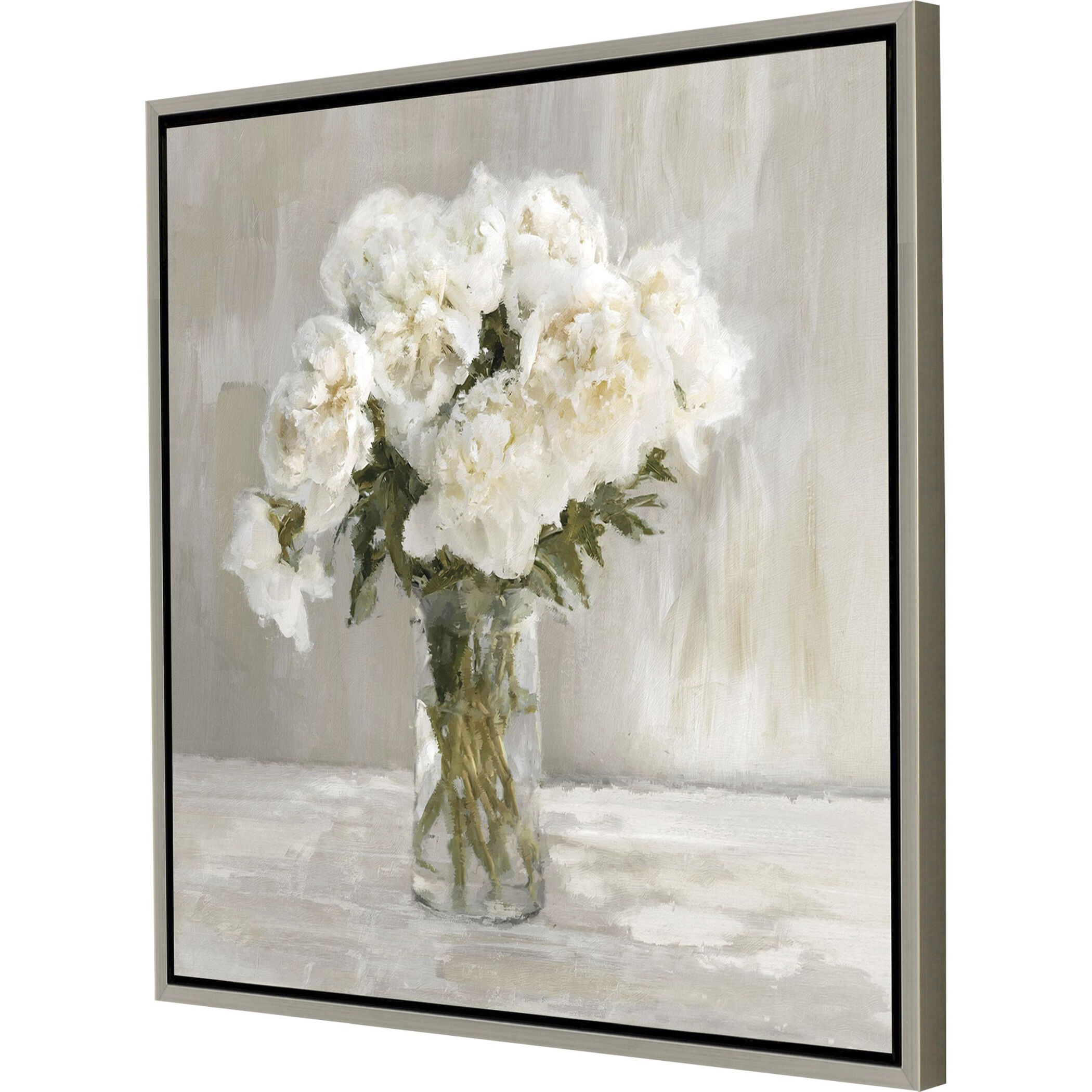 White Flower Bouquet White and Multi and Green and Brown Canvas, Propac