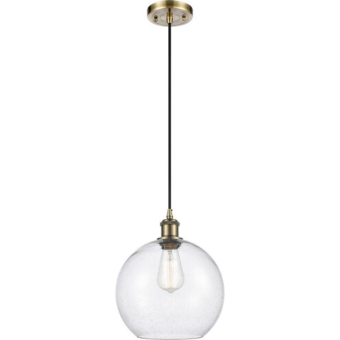 Ballston Large Athens 1 Light 10 inch Antique Brass Mini Pendant Ceiling Light in Incandescent, Seedy Glass, Ballston