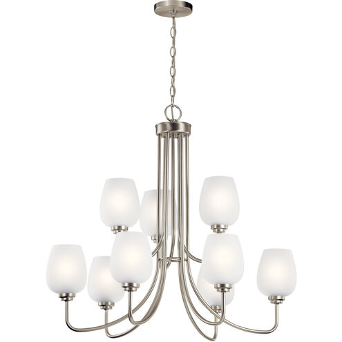 Valserrano 9 Light 32 inch Brushed Nickel Chandelier 2 Tier Ceiling Light in Satin Etched Glass, 2 Tier