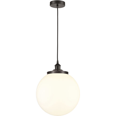 Beacon 1 Light 13.75 inch Oil Rubbed Bronze Mini Pendant Ceiling Light in Matte White Glass