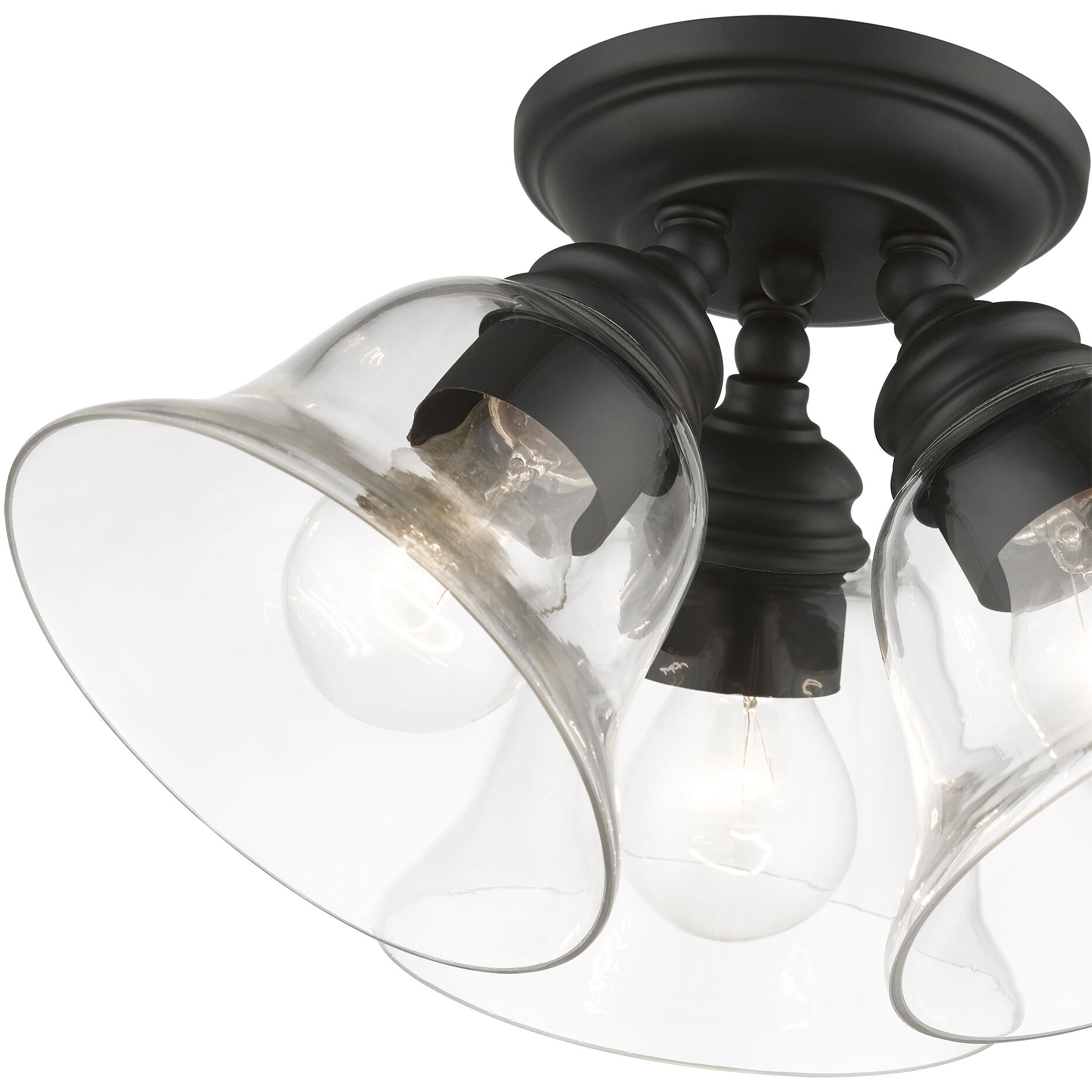 Moreland 3 Light 15 inch Black Semi-Flush Ceiling Light, Large