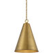 Contemporary 1 Light 18 inch Natural Brass Pendant Ceiling Light