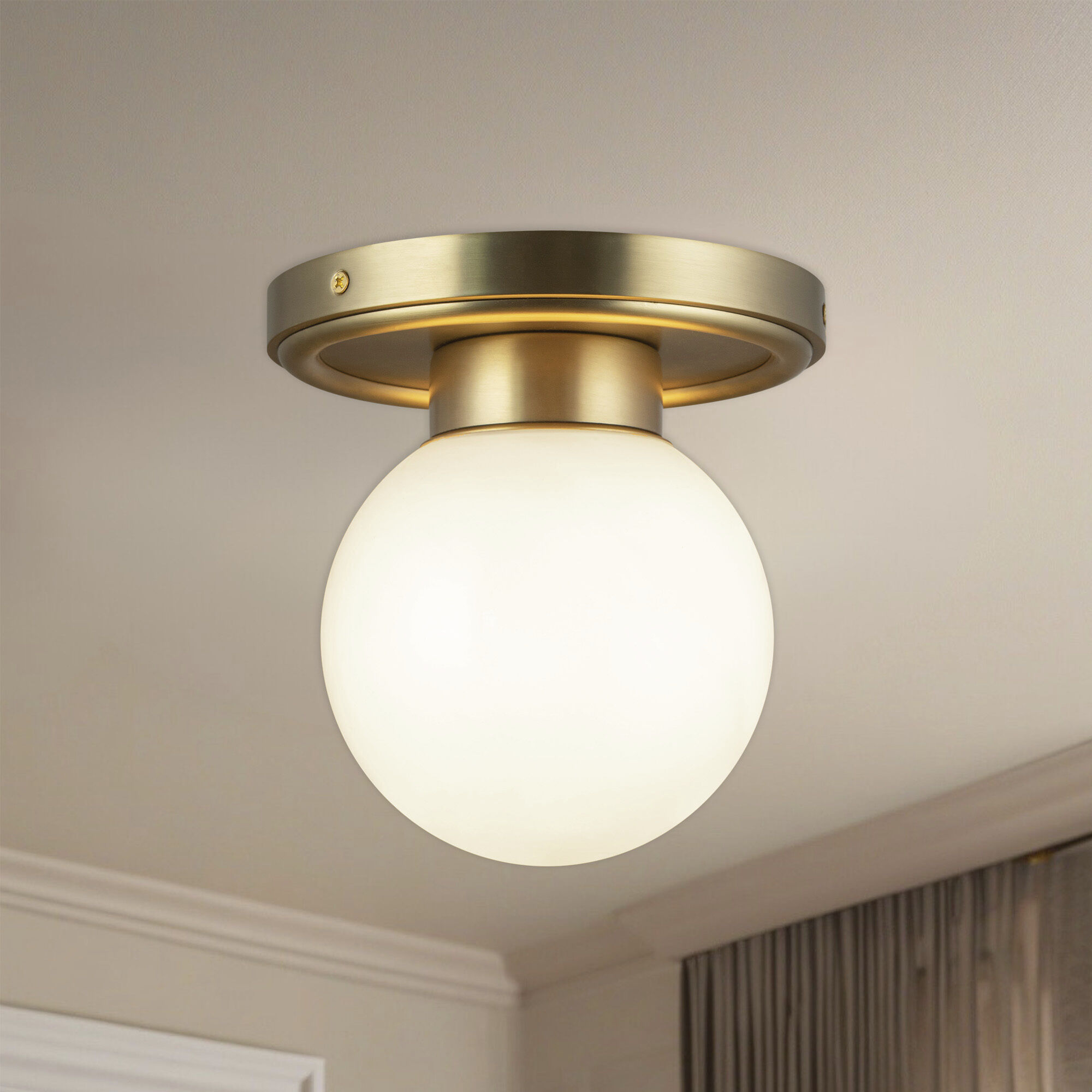 Alora Mood Fiore 1 Light 6 inch Brushed Gold/Glossy Opal Glass Semi-Flush Mount Ceiling Light