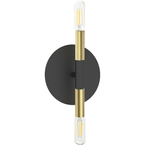 Wand 2 Light 6 inch Matte Black/Aged Brass Wall Sconce Wall Light