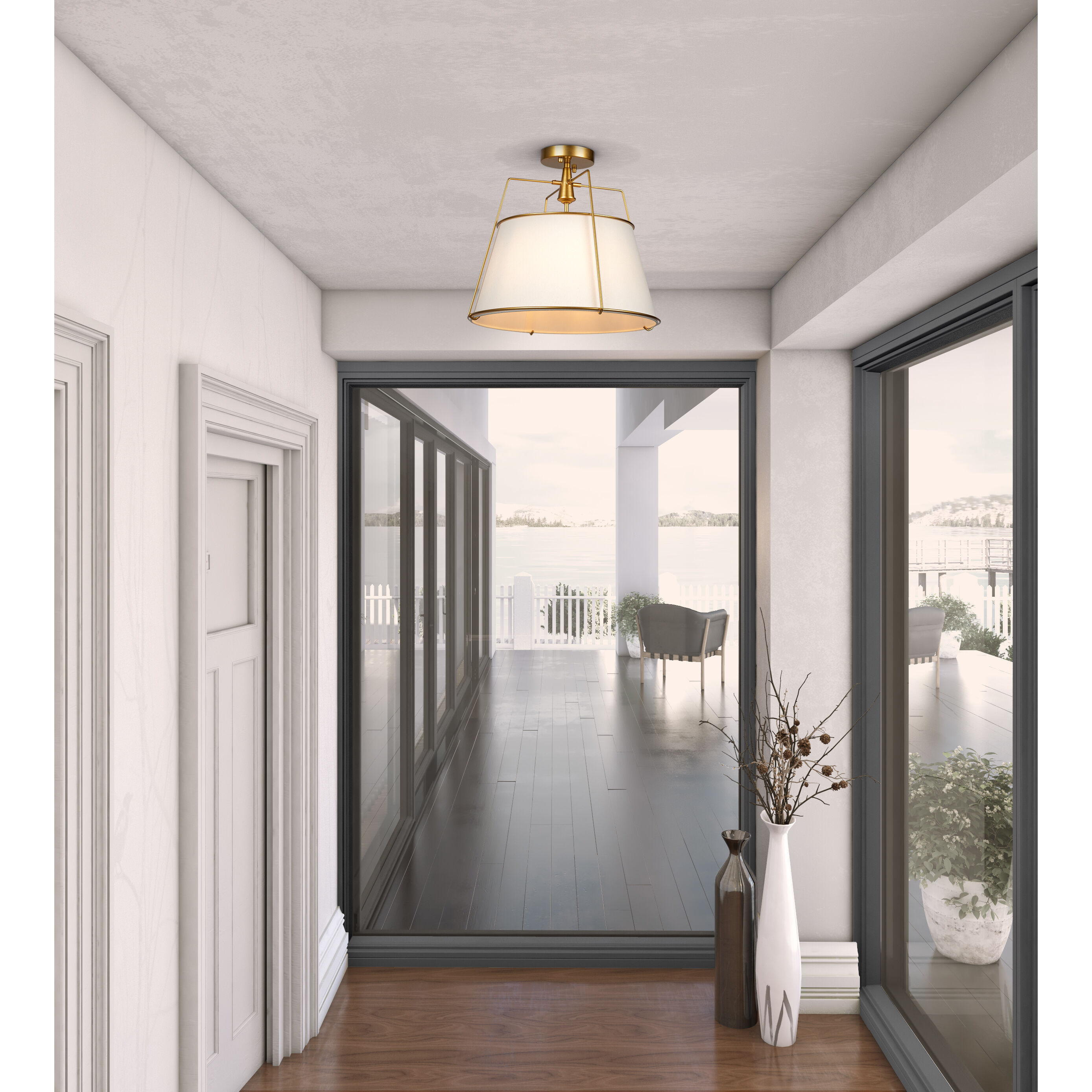 Pullman LED 17 inch Brass Semi-Flush Mount Ceiling Light