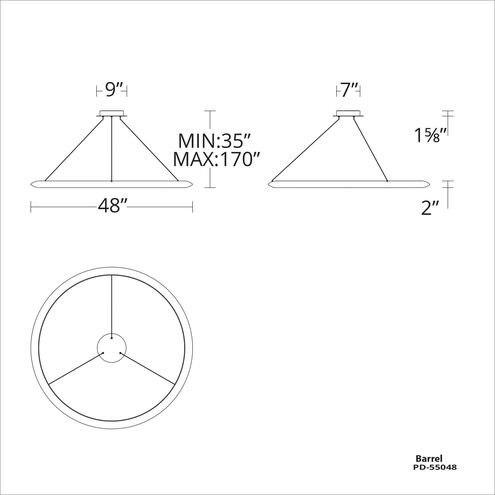 The Ring LED 48 inch Black Chandelier Ceiling Light in 2700K, 48in.