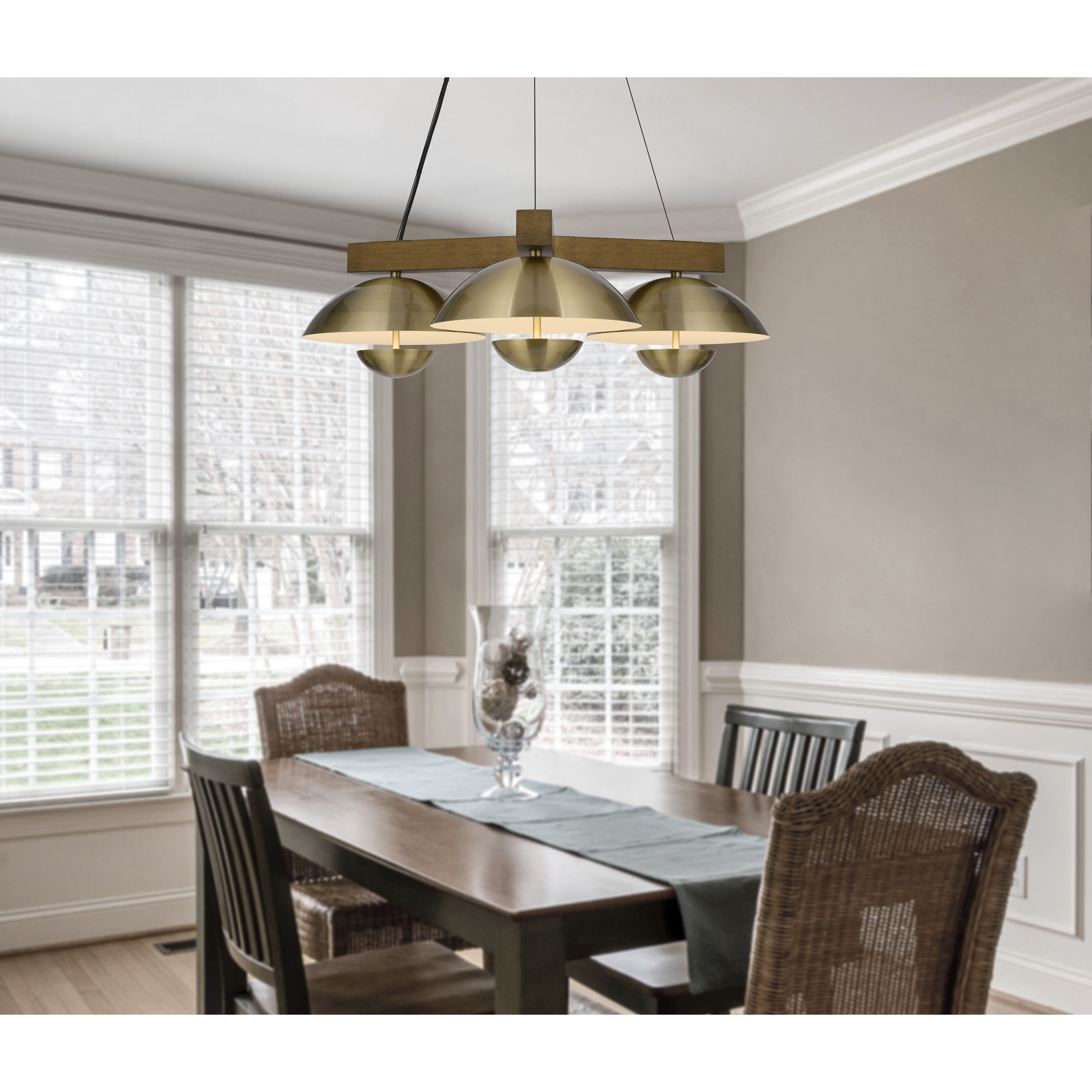 Lakeland LED 47 inch Antique Brass and Wood Island Pendant Ceiling Light