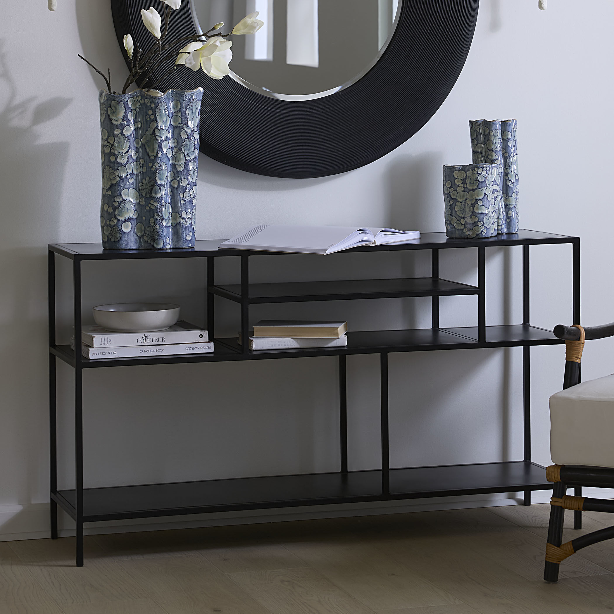 Element Shelved 51 X 14 inch Black Iron Console Table