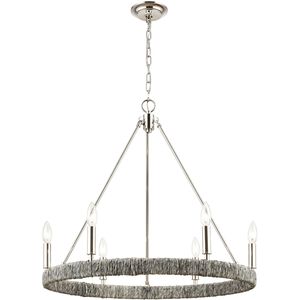 Abaca 6 Light 27 inch Polished Nickel with Gray Abaca Chandelier Ceiling Light