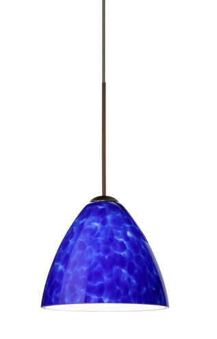 Mia LED Bronze Pendant Ceiling Light in Blue Cloud Glass