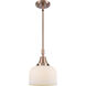 Franklin Restoration Large Bell 1 Light 8 inch Antique Copper Mini Pendant Ceiling Light in Matte White Glass