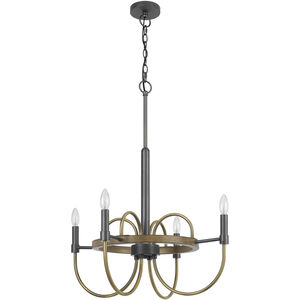 Seagrove 4 Light 24 inch Antique Brass and Dark Bronze and Wood Chandelier Ceiling Light, Candelabra Style