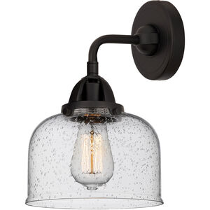 Nouveau 2 Large Bell LED 8 inch Matte Black Sconce Wall Light in Seedy Glass