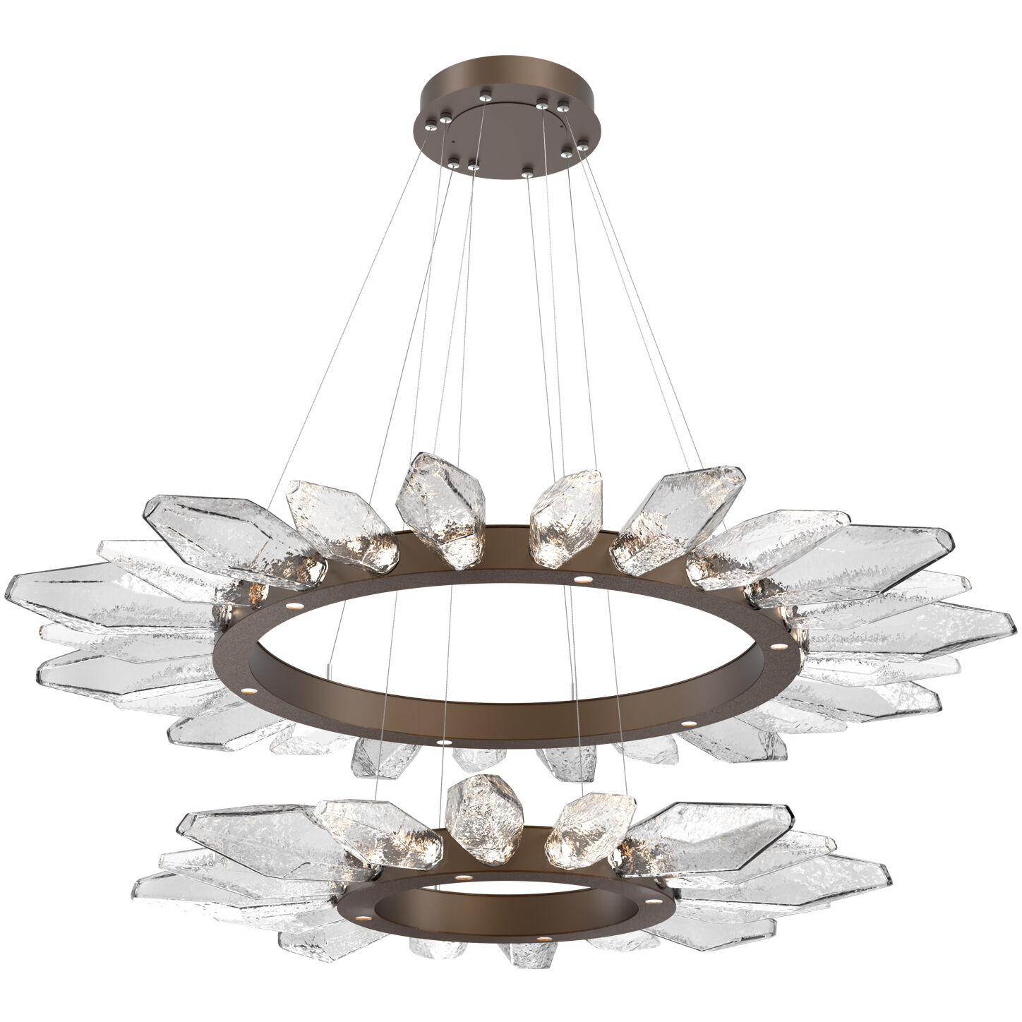 Rock Crystal LED Flat Bronze Chandelier Ceiling Light, Radial Ring Two Tier