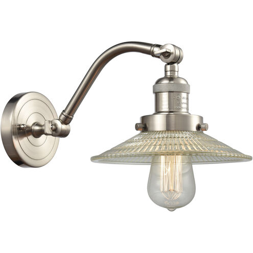 Franklin Restoration Halophane LED 9 inch Brushed Satin Nickel Sconce Wall Light in Clear Halophane Glass, Franklin Restoration