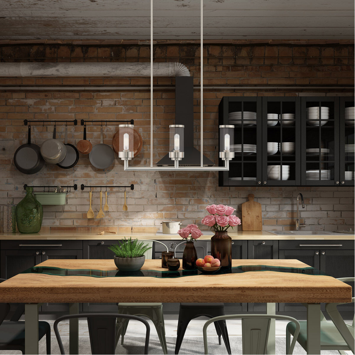 Hillcrest 3 Light 28 inch Brushed Nickel Linear Chandelier Ceiling Light