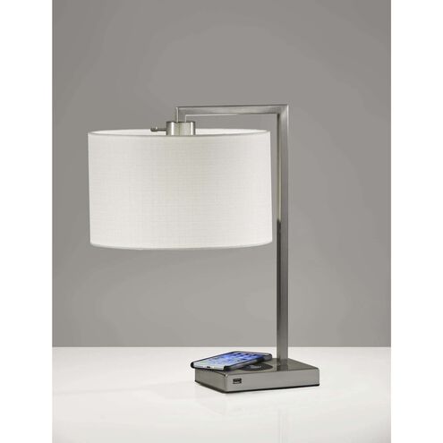 Austin 21.25 inch 60 watt Brushed steel Table Lamp Portable Light, with AdessoCharge Wireless Charging Pad and USB Port