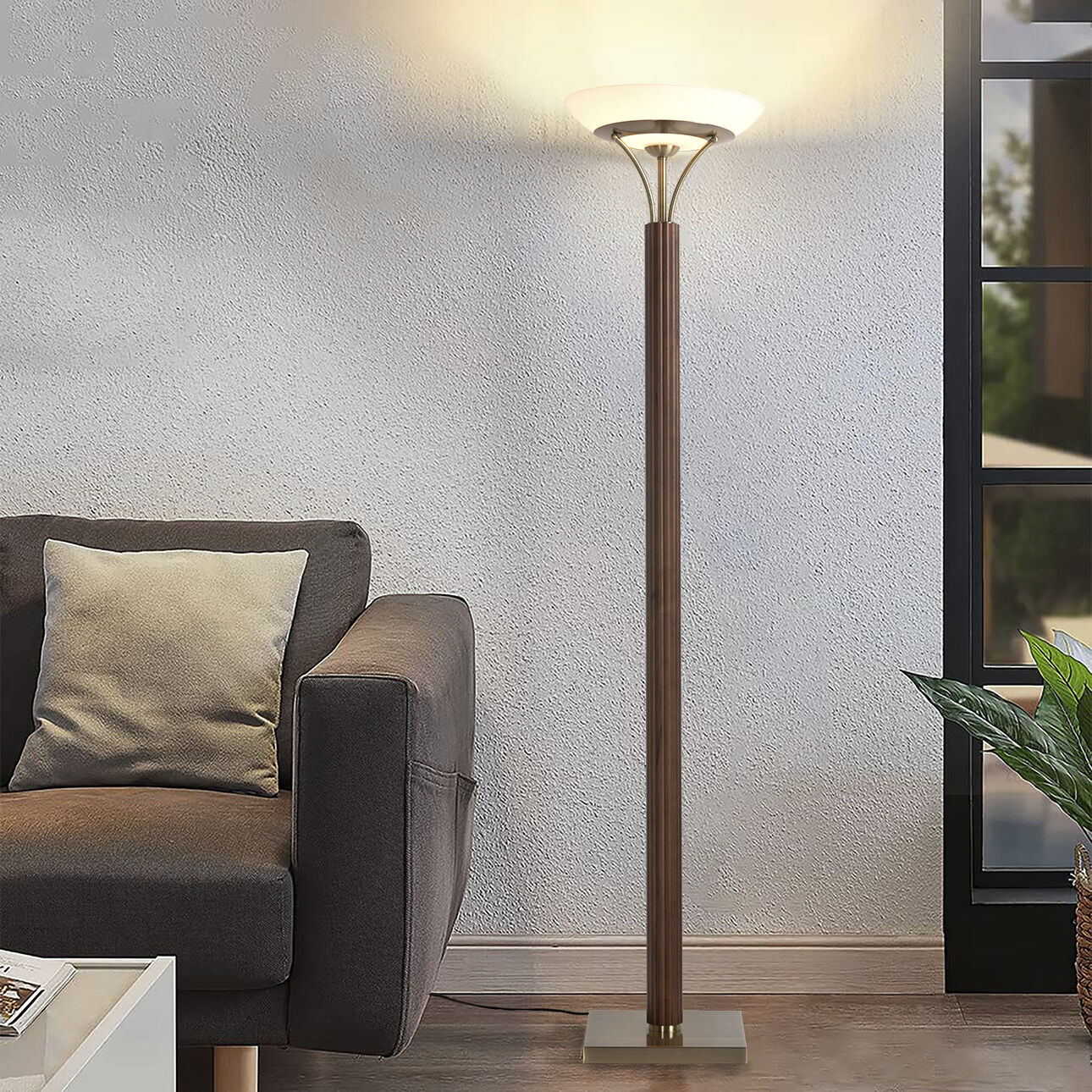 Tambo 72 inch 23.00 watt Dark Walnut and Weathered Brass Torchiere Floor Lamp Portable Light