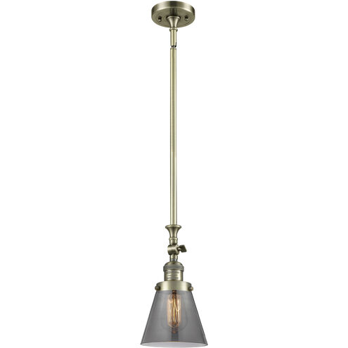 Franklin Restoration Cone 1 Light 6 inch Antique Brass Mini Pendant Ceiling Light in Incandescent, Plated Smoke, Franklin Restoration
