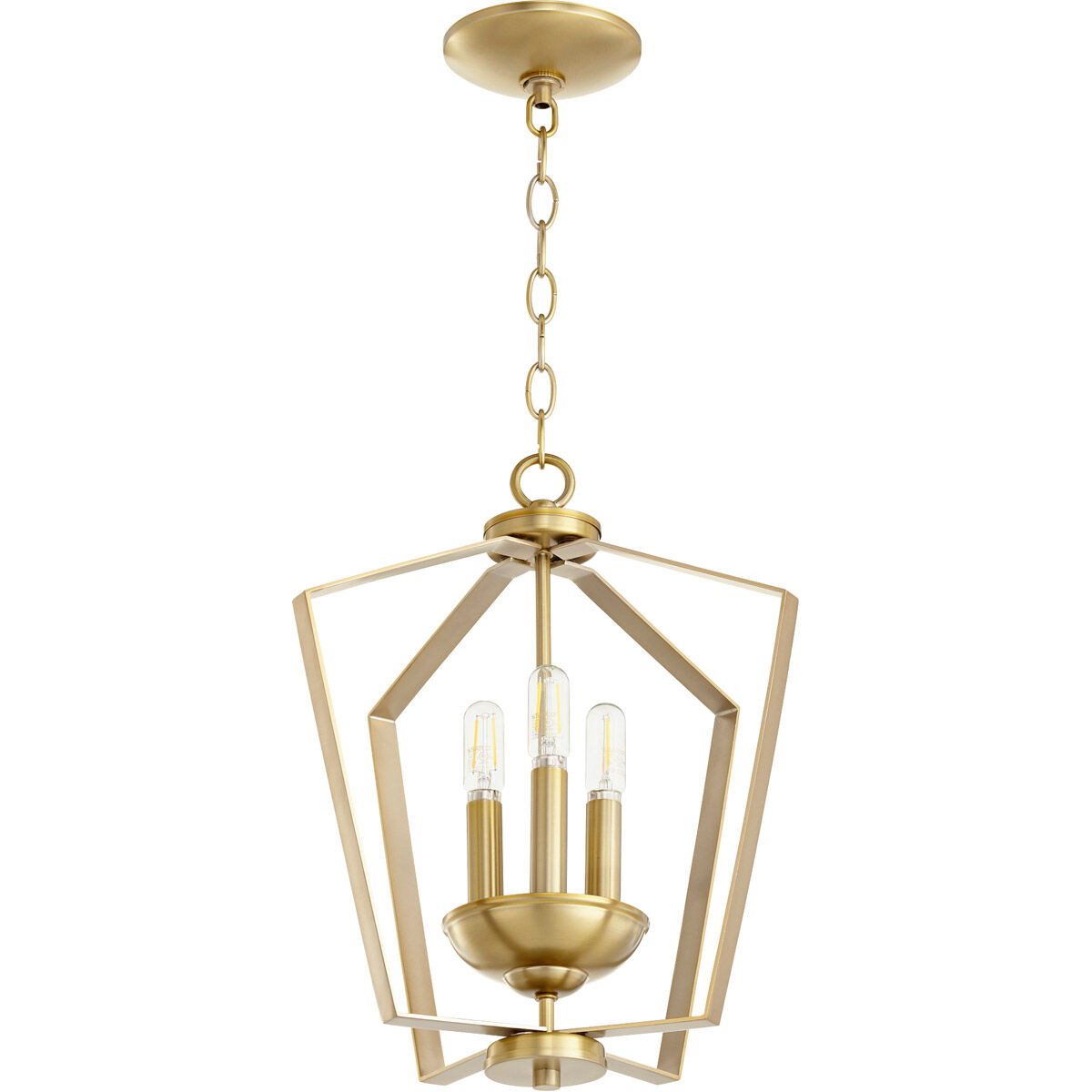 Fort Worth 3 Light 13 inch Aged Brass Mini Chandelier Ceiling Light, Quorum Home
