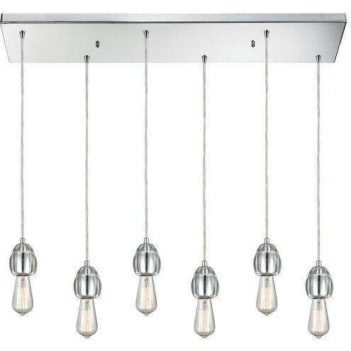 Socketholder 6 Light 32 inch Polished Chrome Mini Pendant Ceiling Light in Rectangular Canopy, Rectangular