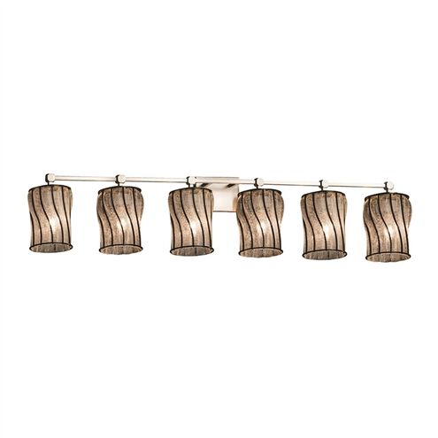Wire Glass 6 Light 49 inch Polished Chrome Bath/Vanity Wall Light in Grid with Clear Bubbles, Square with Flat Rim, Incandescent