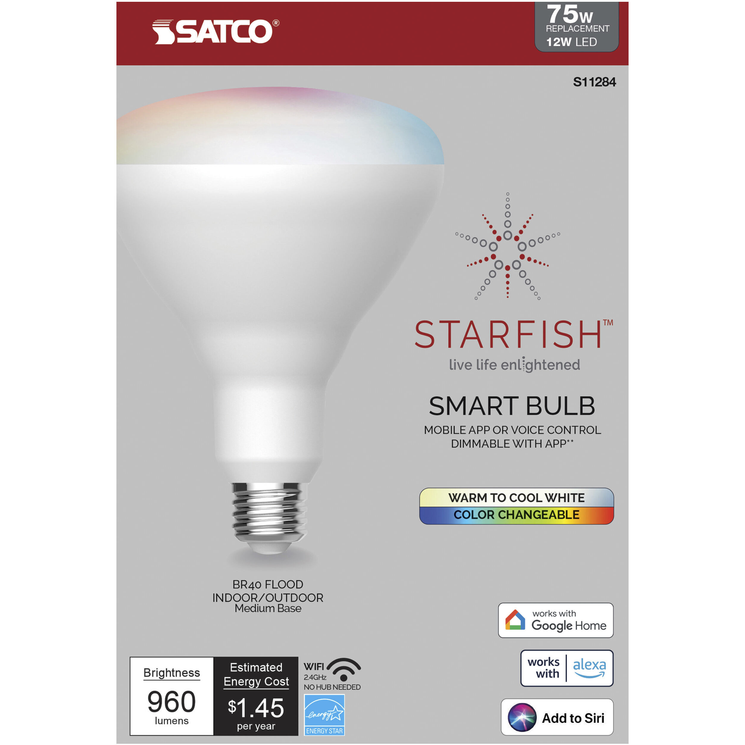 Starfish IOT LED BR40 E26 12.00 watt 120V 2700K-5000K Bulb