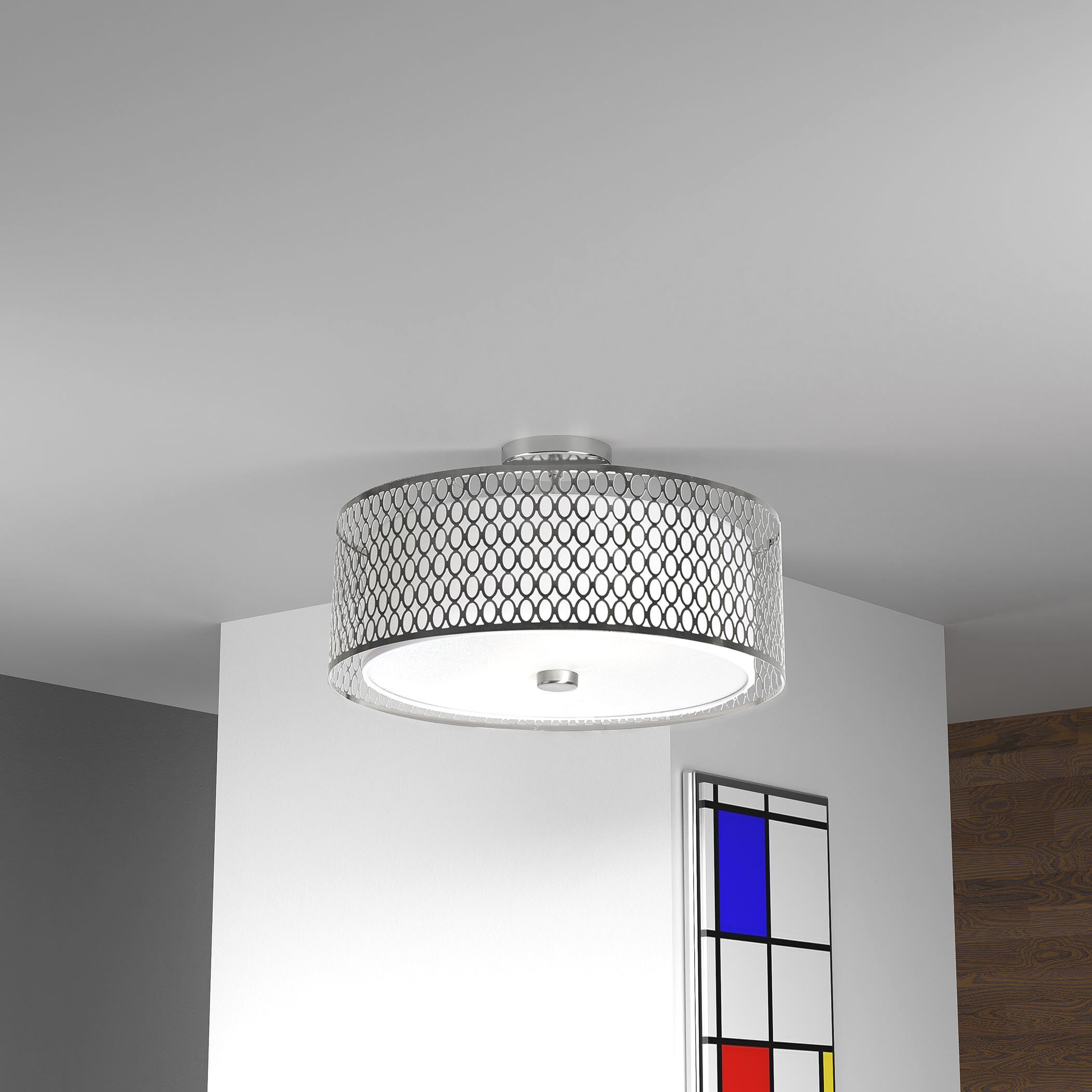 Kordan LED 17 inch Satin Chrome Flush Mount Ceiling Light