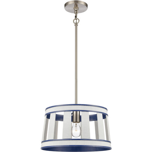 White Burlap 1 Light 14 inch Ocean Blue with Satin Nickel Pendant Ceiling Light